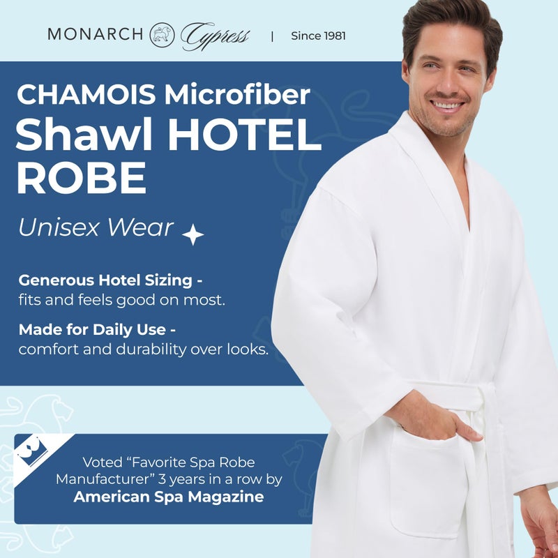 MONARCH Chamois Microfiber Shawl Hotel Robe for Men or Women â€“ Soft Lightweight Textured Fabric with Classic Kimono Design, Generously Sized Hotel & Spa Robe with Pockets â€“ Machine Washable - Image 2